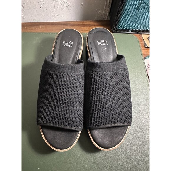 Eileen Fisher TELLY Platform Slide Sandal Women's US 10 Black Recycled Knit - Picture 1 of 11